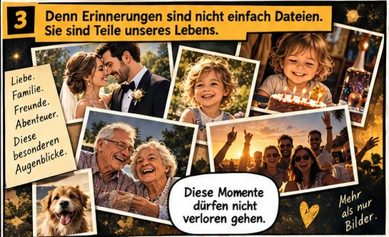 Comic-Kachel 3: Erinnerungen sind mehr als Dateien.