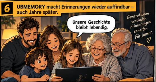 Comic-Kachel 6: Erinnerungen bleiben für kommende Generationen lebendig.